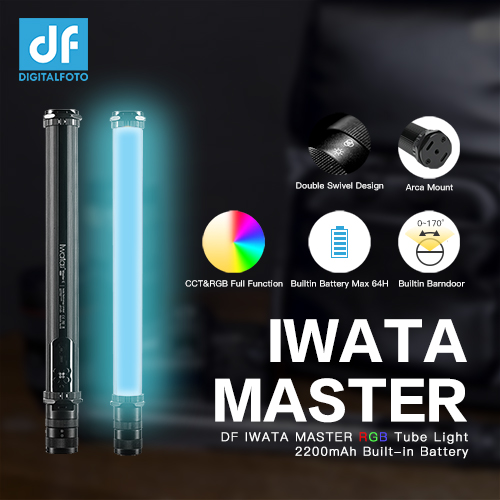DF IWATA 16W Master R/E Handheld CCT/RGB LED Tube Light OLED Display with 2200mAh Built-in Battery&Barndoor