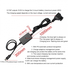 1m D-TAP to USB Type C PD Quick Charger Cable for V Mount Battery