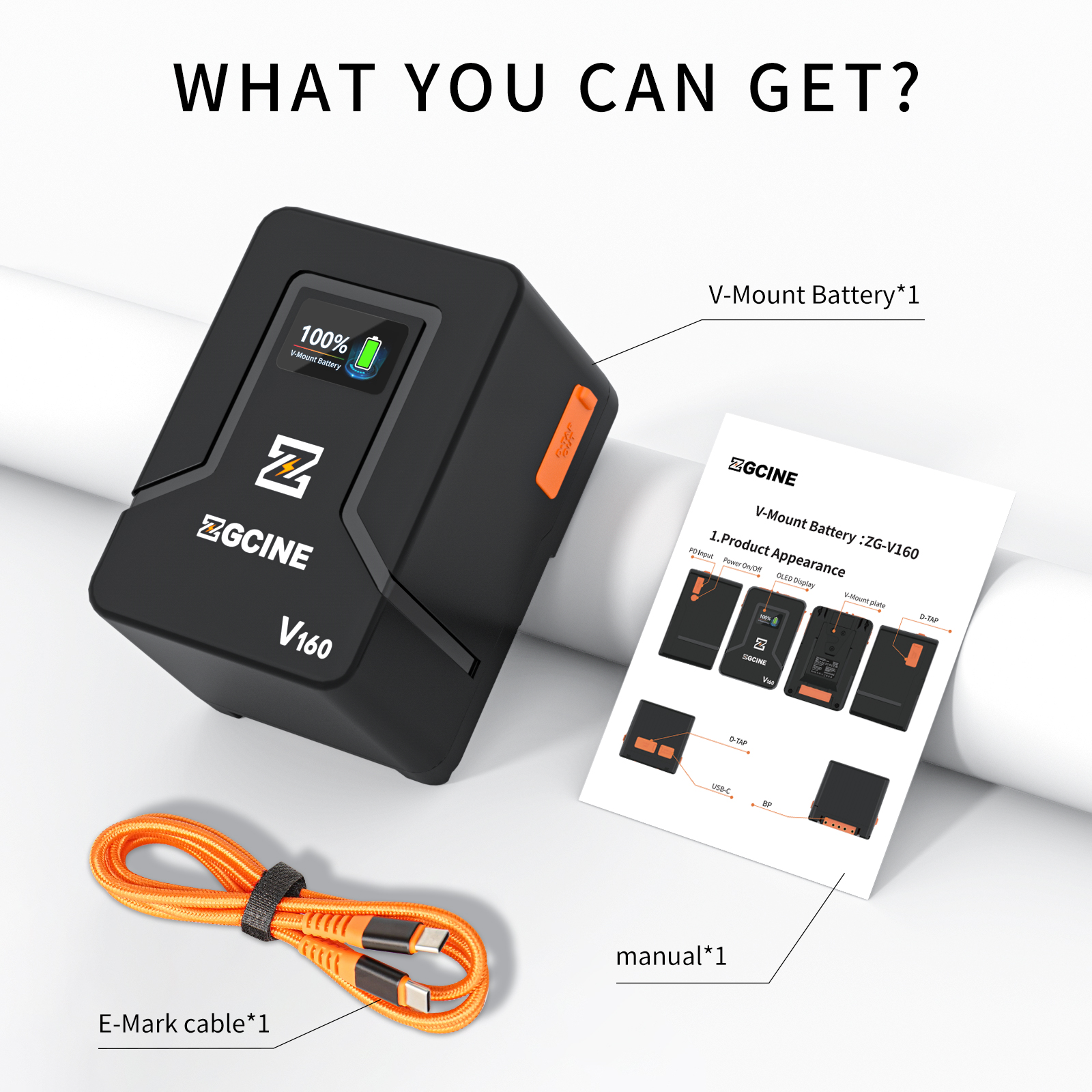 ZG-V160 160W V Mount Battery with USB C/ D-Tap Input/Output