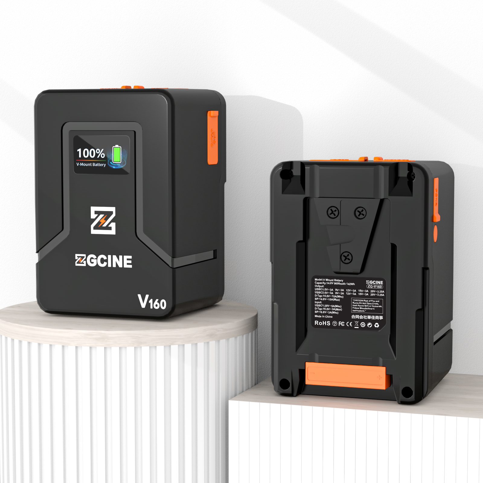 ZG-V160 160W V Mount Battery with USB C/ D-Tap Input/Output