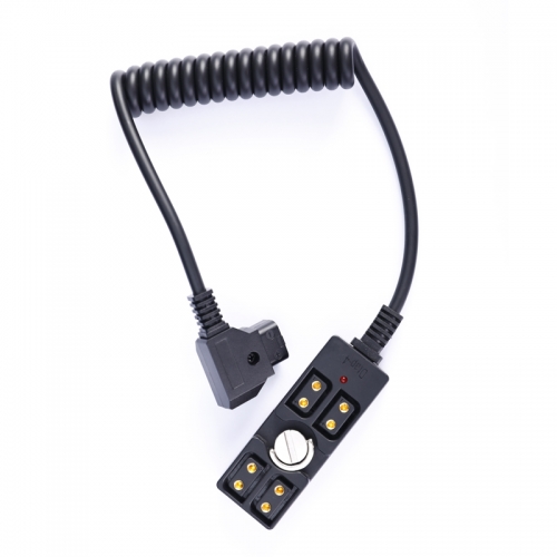 0.5-1m Coiled Male D-TAP to 4 Port Female D-Tap Splitter with 1/4"-20 Screw