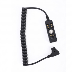 0.5-2m Coiled Male D-TAP to 3 Port Female D-Tap with USB-A 2.0 Splitter with 1/4