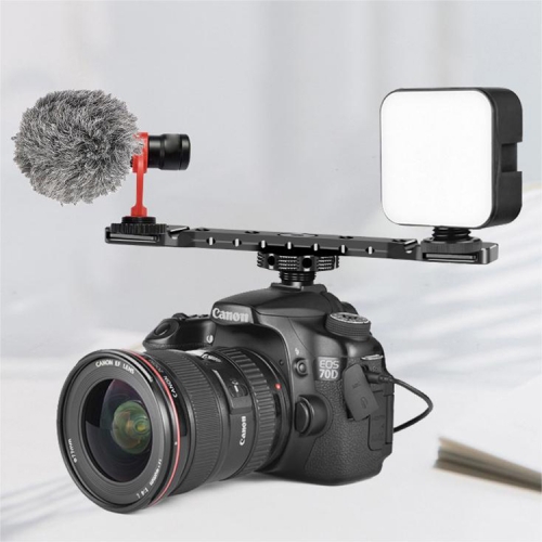 Dual Cold Shoe Mount Bracket with Cable Slot for Camera