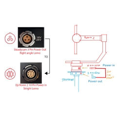 30cm Length 3 Pin Lemo Cable Power Out (Right Angle Type) to 10 Pin DJI Ronin 2 Side Power Lemo Cable Power in (Straight Type)