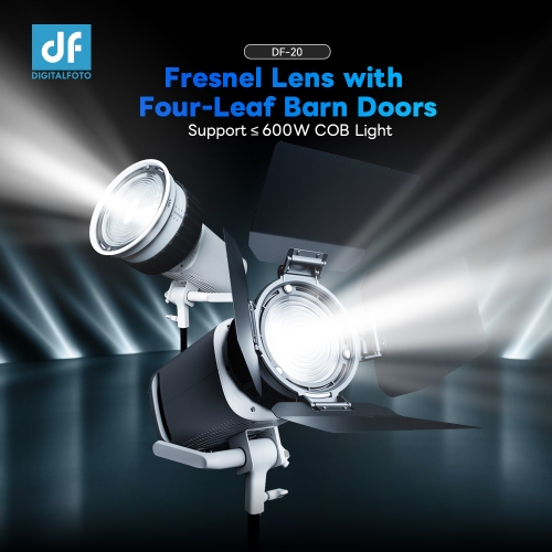 10 Times Brightening 10°-45° Focusable Fresnel Lens with 4 Leaves Barndoor Support≤600W COB Light Compatible with Aputure Storm 400X