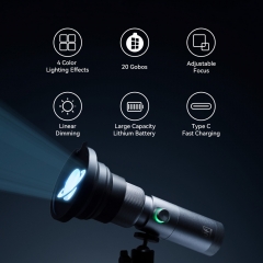 Portable Zoomable RGB LED Photography Flashlight with Gobos