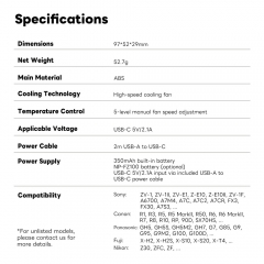 Camera Cooling Fan with NP-FZ100 and LP-E6P Battery Mount