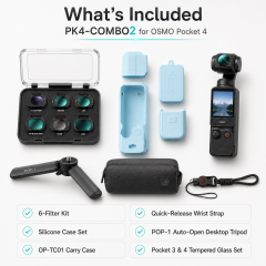 Accessory Bundle for DJI Osmo Pocket 4, 6 Filters + Silicone Case + POP-1 Tripod + Wrist Strap + Carry Case + Tempered Glass, OSMO POCKET 4 Not Included