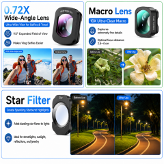 6-in-1 Magnetic Filter Kit Compatible with DJI Osmo Pocket 3 & Pocket 4, 0.72X Wide-Angle Lens, Macro Lens, CPL, VND, Star & 1/4 Black Mist Filters with Storage Case