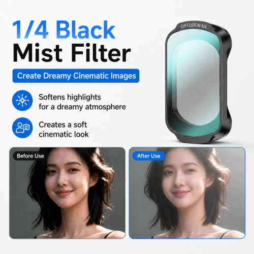 6-in-1 Magnetic Filter Kit Compatible with DJI Osmo Pocket 3 & Pocket 4, 0.72X Wide-Angle Lens, Macro Lens, CPL, VND, Star & 1/4 Black Mist Filters with Storage Case