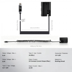 LP‑E6P 9V USB-C PD Dummy Battery with Digital Display – Fully Decoded, Multilevel Protection (Overcharge/Overvoltage/Short Circuit), Braided Nylon Cable for Canon Cameras