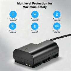 LP‑E6P 9V USB-C PD Dummy Battery with Digital Display – Fully Decoded, Multilevel Protection (Overcharge/Overvoltage/Short Circuit), Braided Nylon Cable for Canon Cameras