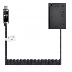 LP‑E17 E18 9V USB‑C PD Dummy Battery with Digital Display – Semi Decoded, Multilevel Protection (Overcharge/Overvoltage/Short Circuit), Braided Nylon Cable for Canon Cameras