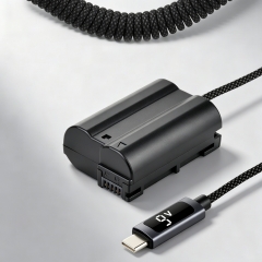 EN‑EL15 9V Dummy Battery with PD, Digital Display & Braided Spring Cord – Type‑C Input, 8.0‑8.4V Output, for Nikon Cameras