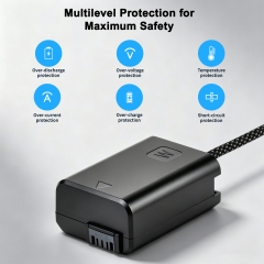 NP‑FW50 9V Dummy Battery w/ LED Screen & PD – Fully Decoded, Braided Cable, Overcurrent Protection