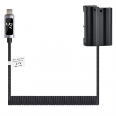 EN‑EL15 9V Dummy Battery with PD, Digital Display & Braided Spring Cord – Type‑C Input, 8.0‑8.4V Output, for Nikon Cameras