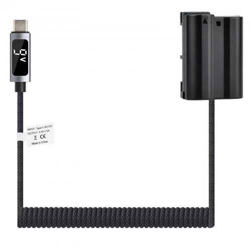 EN‑EL15 9V Dummy Battery with PD, Digital Display & Braided Spring Cord – Type‑C Input, 8.0‑8.4V Output, for Nikon Cameras