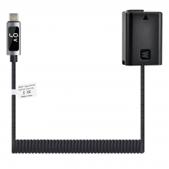 NP‑FW50 9V Dummy Battery w/ LED Screen & PD – Fully Decoded, Braided Cable, Overcurrent Protection