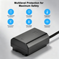NP‑FZ100 9V Dummy Battery w/ LED Screen & PD – Fully Decoded, Braided Cable, Overcurrent Protection