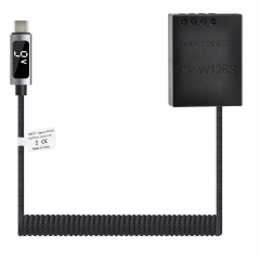 NP‑W126 9V Dummy Battery w/ LED Screen & PD – Fully Decoded, Braided Cable, Overcurrent Protection for Fujifilm