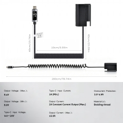 BLK22 9V Dummy Battery w/ Digital Display & Braided Cable – for Pan asonic LUMIX S5/GH6/G9M2 Series