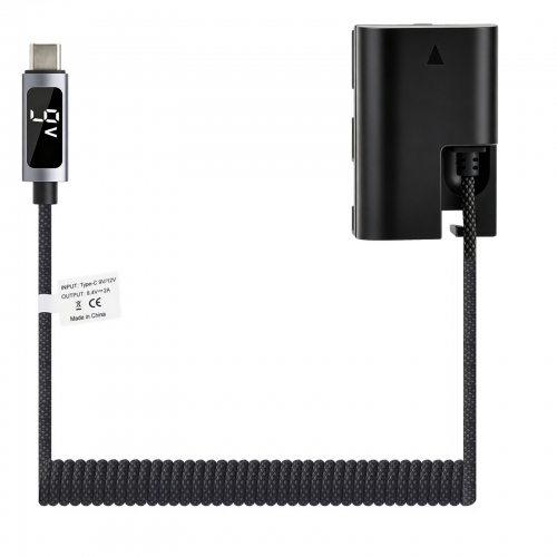 LP‑E6 9V USB-C PD Dummy Battery with Digital Display – Fully Decoded, Multilevel Protection (Overcharge/Overvoltage/Short Circuit), Braided Nylon Cable for Canon Cameras