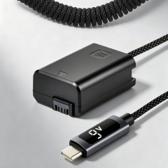 NP‑FW50 9V Dummy Battery w/ LED Screen & PD – Fully Decoded, Braided Cable, Overcurrent Protection