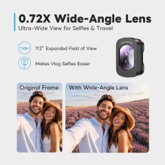 6-in-1 Magnetic Filter Kit Compatible with DJI Osmo Pocket 3 & Pocket 4, 0.72X Wide-Angle Lens, Macro Lens, CPL, VND, Star & 1/4 Black Mist Filters with Storage Case