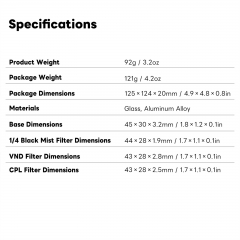 Variable ND, Black Mist 1/4, and CPL 3 in 1 Piece Filter Set for Osmo Pocket 4P