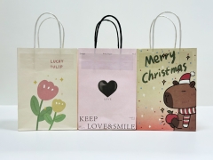 Cute Small Kraft Paper Handbags Cartoon Pattern Eco Friendly Customizable Gift Totes