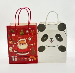 Cute Small Kraft Paper Handbags Cartoon Pattern Eco Friendly Customizable Gift Totes