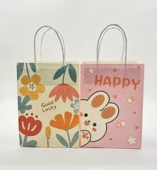 Cute Small Kraft Paper Handbags Cartoon Pattern Eco Friendly Customizable Gift Totes