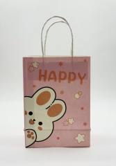 Cute Small Kraft Paper Handbags Cartoon Pattern Eco Friendly Customizable Gift Totes