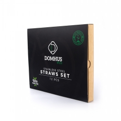 Two-Tone Black & Brown Stainless Steel Straw Set Packing Box
