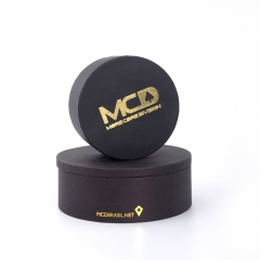 Black Round Rigid Box with Gold Foil Logo