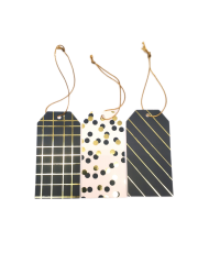 Assorted Metallic Gold Grid, Dot & Stripe Gift Hang Tags