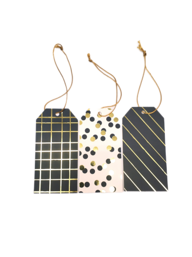 Assorted Metallic Gold Grid, Dot & Stripe Gift Hang Tags