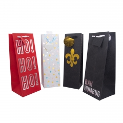 Assorted Holiday & Party Wine Bottle Gift Bags with Glitter & Foil Accents