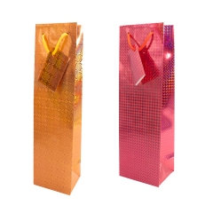 Luxury Metallic Finish Gift Bag for Wine BottlesHolographic Foil Wine Bottle Gift Bags with Rope Handles and Tags