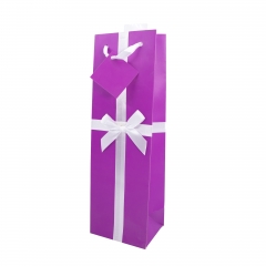 Elegant Wine Gift Bag with Satin Ribbon Bow and Hang Tag