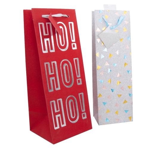 Assorted Holiday & Party Wine Bottle Gift Bags with Glitter & Foil Accents