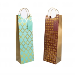 Luxury Custom Paper Wine Gift Bags with Metal Handle