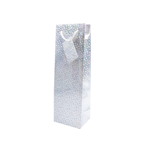 Luxury Metallic Finish Gift Bag for Wine BottlesHolographic Foil Wine Bottle Gift Bags with Rope Handles and Tags