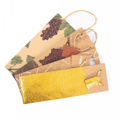 Elegant Kraft Paper Wine Gift Bag with Gold Foil Pattern