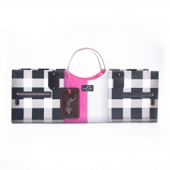 Stylish Checkered Wine Gift Bag with silver Metal Handles & Faux Leather Accents