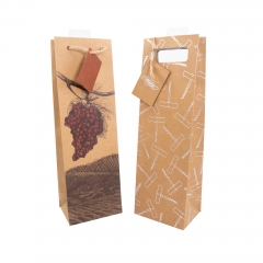 Elegant Kraft Paper Wine Gift Bag with Gold Foil Pattern