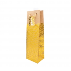 Elegant Kraft Paper Wine Gift Bag with Gold Foil Pattern