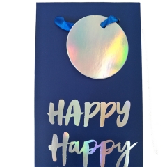 Navy Blue Holographic Birthday Wine Gift Bag with Ribbon Handles