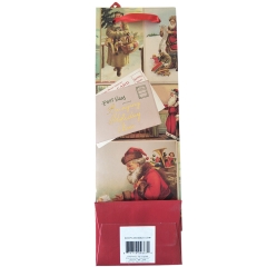 Retro Christmas Wine Gift Bag with Red Ribbon Handles