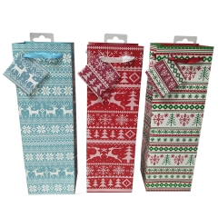 Christmas Knit Pattern Wine Gift Bag Set